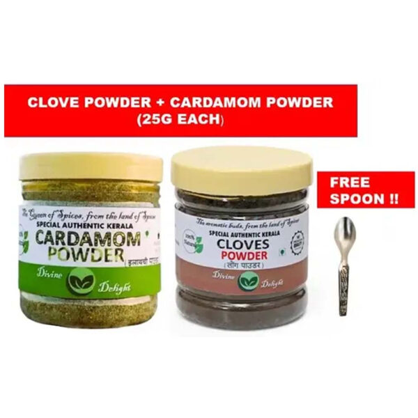 CARDAMOM POWDER + CLOVE POWDER COMBO PACK OF 2 (25 G EACH) WITH SPOON FREE!!