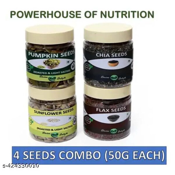 SEEDS COMBO PACK - PUMPKIN SEEDS, SUNFLOWER SEEDS, CHIA SEEDS AND FLAX SEEDS 50 G EACH ( 200 G)