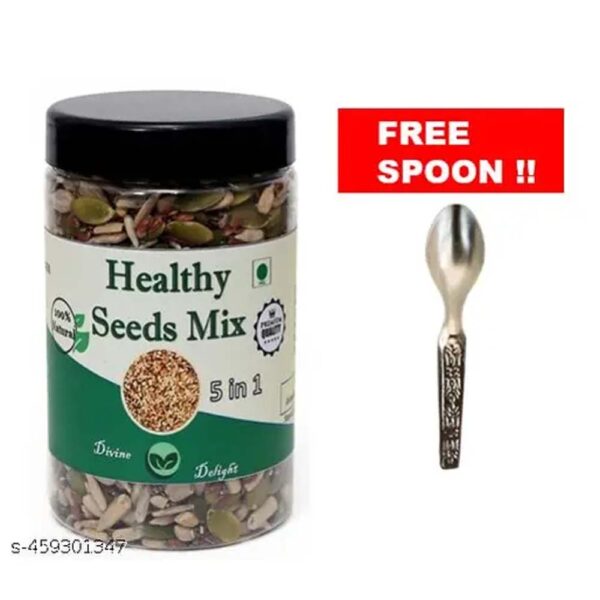 HEALTHY SEEDS MIX | 5 IN 1 SEEDS PACK | PUMPKIN, SUNFLOWER, CHIA, FLAX AND WATERMELON SEEDS - 200 G PACK WITH STEEL SPOON FREE!!