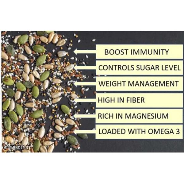HEALTHY SEEDS MIX | 5 IN 1 SEEDS PACK | PUMPKIN, SUNFLOWER, CHIA, FLAX AND WATERMELON SEEDS - 100 G PACK OF 2 (200 G) - Image 2