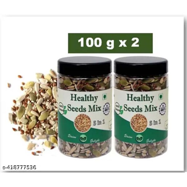 HEALTHY SEEDS MIX | 5 IN 1 SEEDS PACK | PUMPKIN, SUNFLOWER, CHIA, FLAX AND WATERMELON SEEDS - 100 G PACK OF 2 (200 G)
